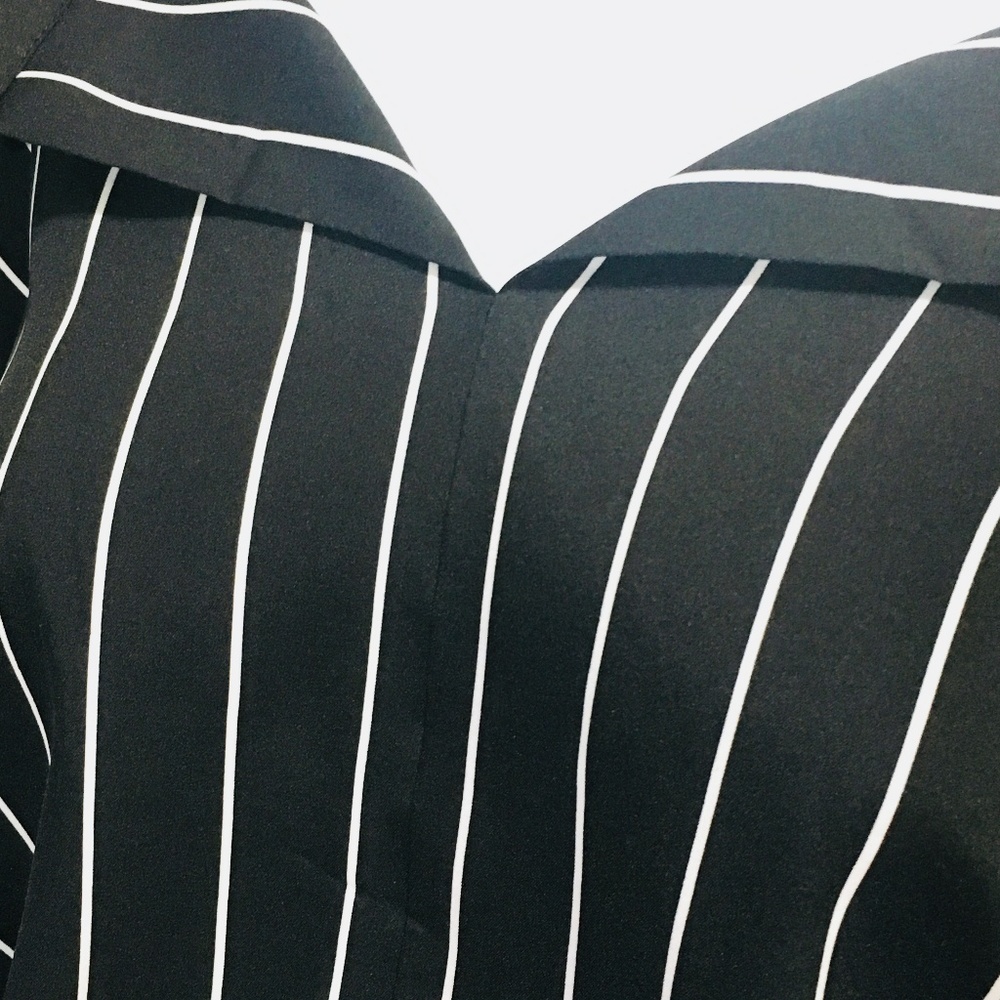 Black Oversized Striped Casual Office Blouse Shirt - Picture 8 of 8
